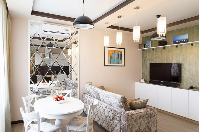 mirror in the interior of the kitchen-living room
