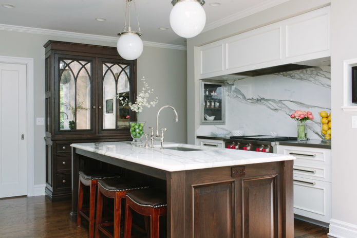 mirror built into furniture in the kitchen interior
