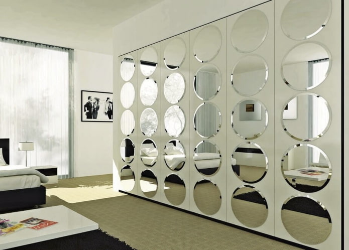 round beveled mirrors in the interior