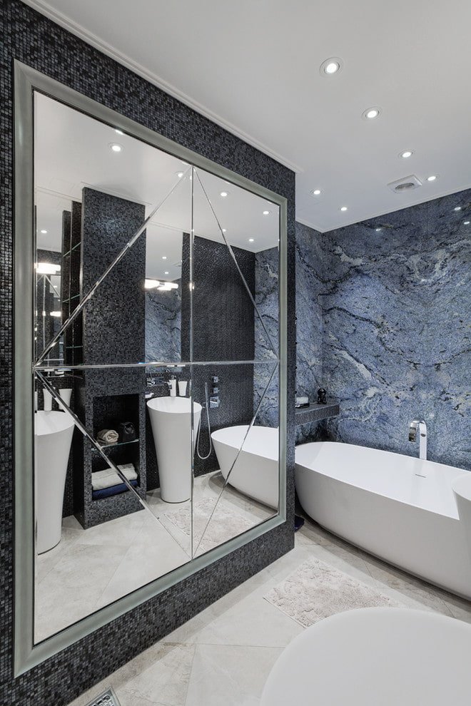 beveled mirror in the bathroom interior
