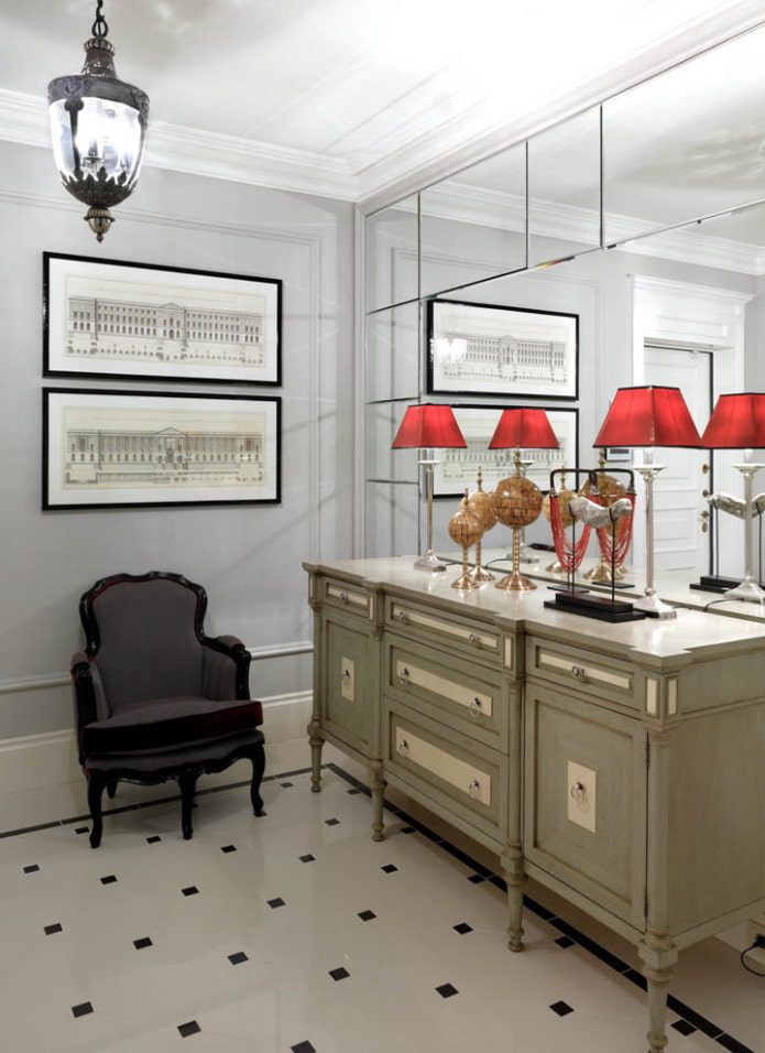 beveled mirror on the wall in the interior
