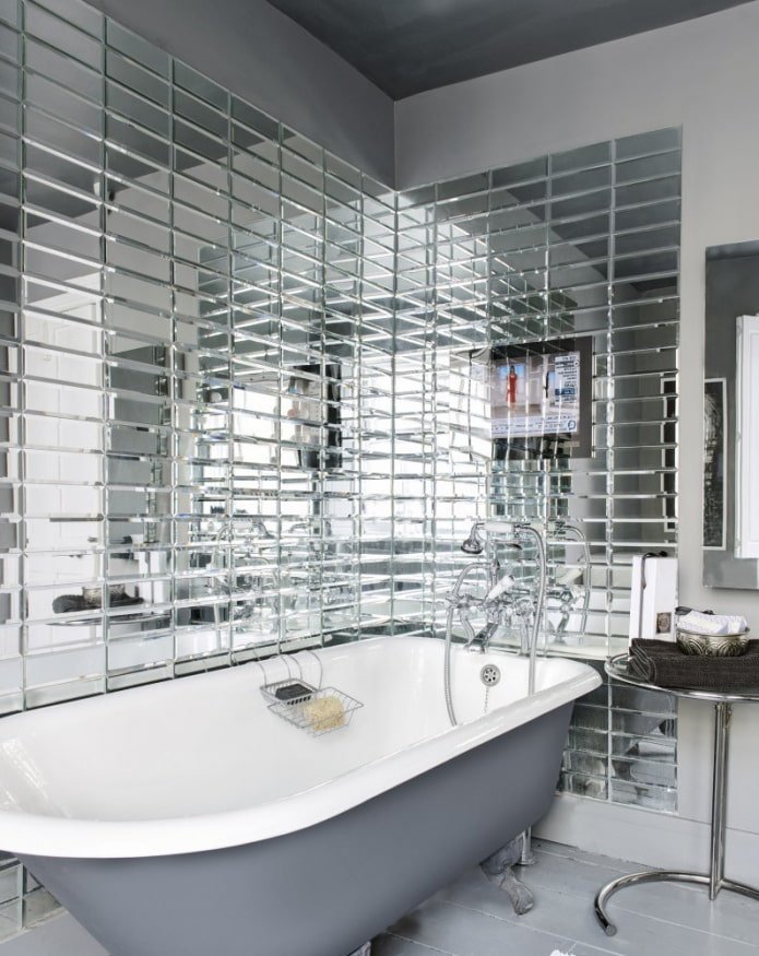 beveled mirror in the bathroom interior