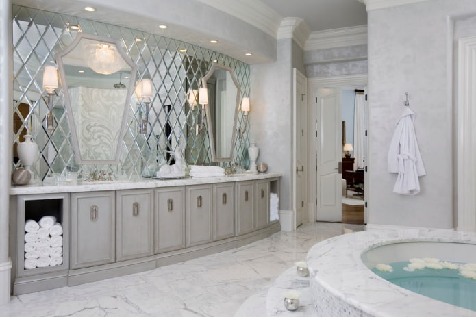 beveled mirror in the bathroom interior