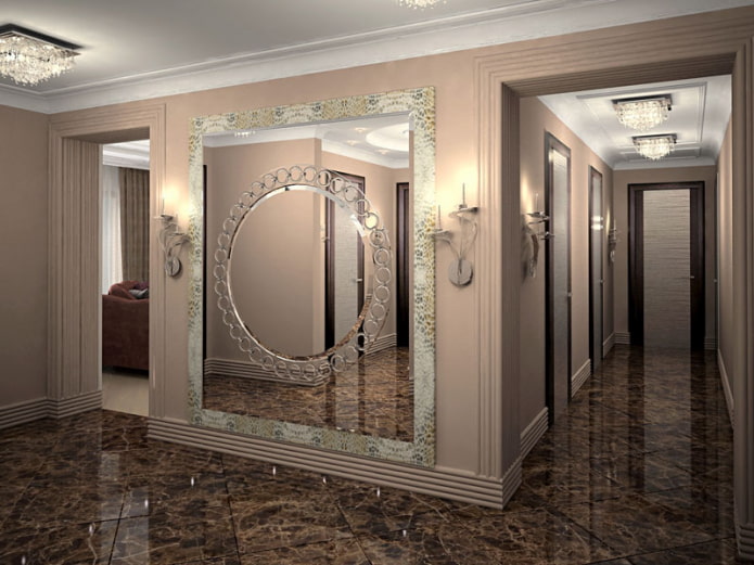 faceted mirror with patterns in the interior