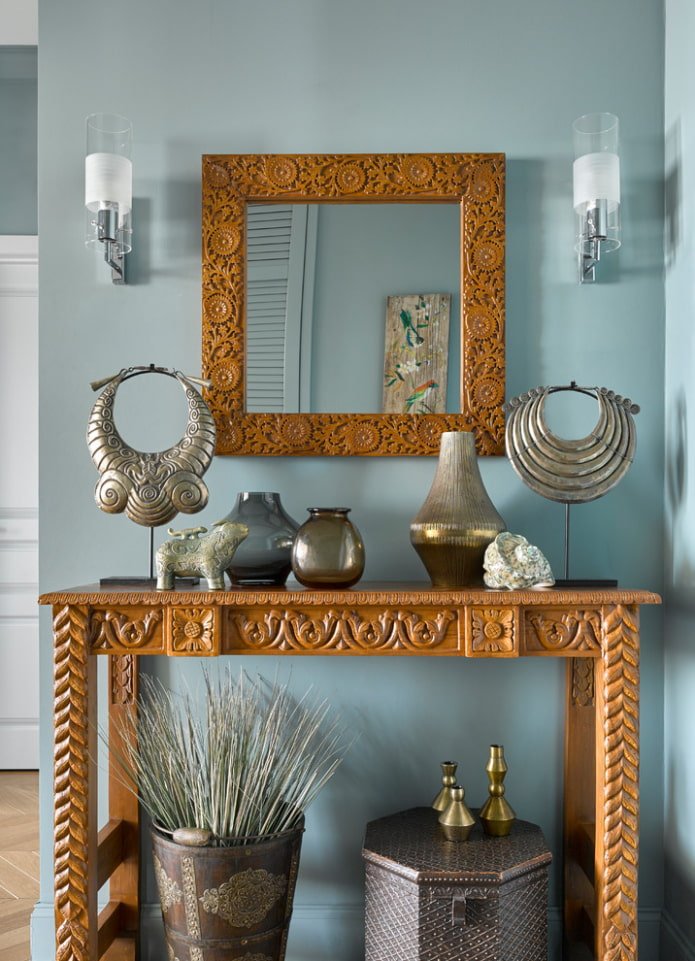 mirror in a wooden frame in the interior