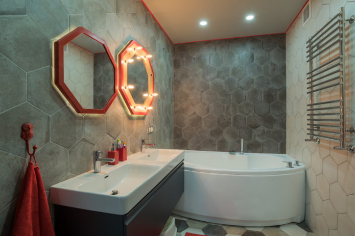 mirrors in the bathroom in the style of loft