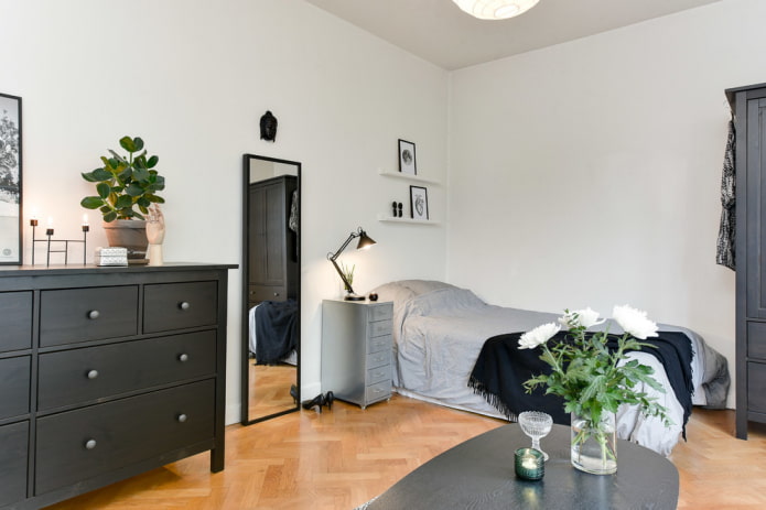 mirror in the bedroom in Scandinavian style