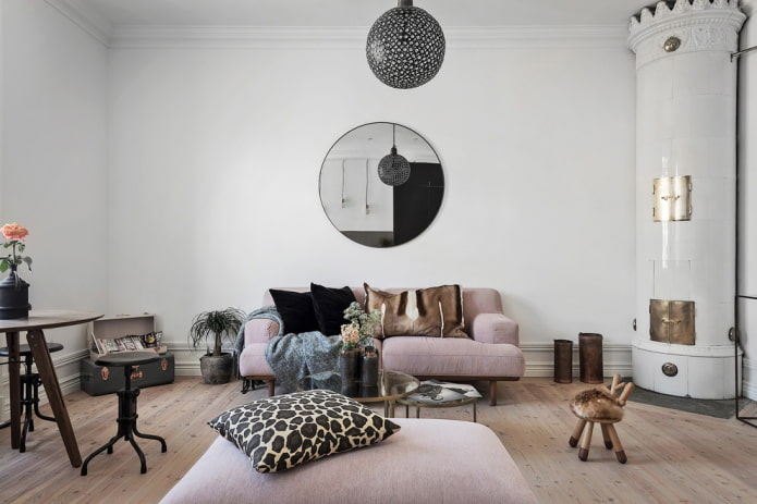 mirror in the living room in Scandinavian style