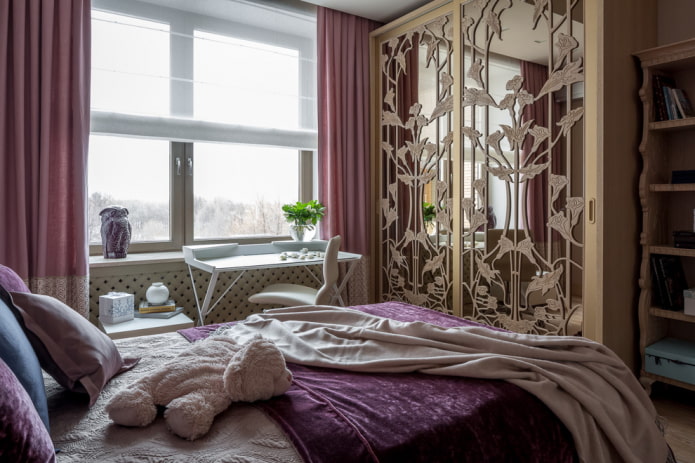 mirror built into a wardrobe in the interior of a children's room