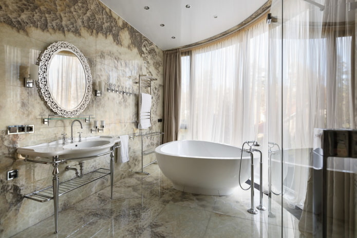 hanging mirror model in the bathroom interior