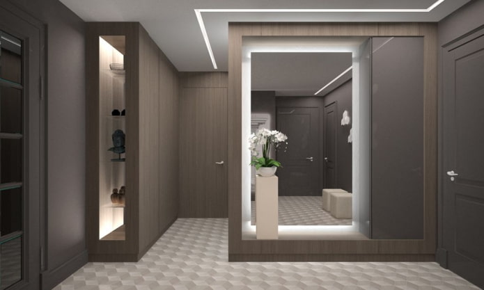 mirror with backlight in the interior of the hallway