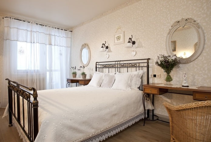 mirrors in the bedroom in the Provence style