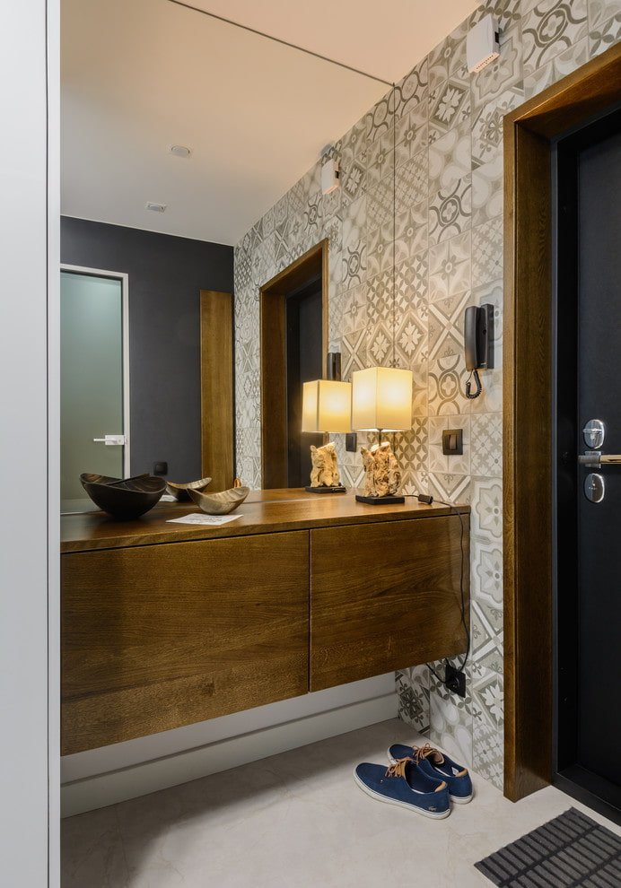 mirror built into the wall in the hallway interior