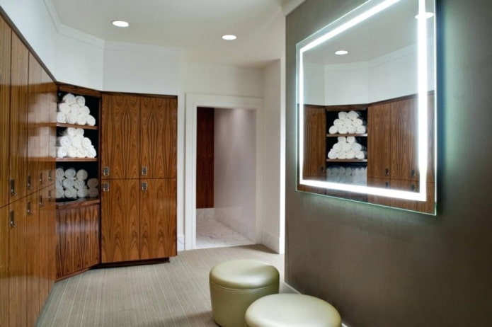 mirror with contour lighting in the hallway interior