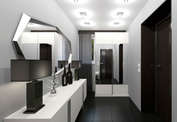 mirror in the interior of the hallway in the high-tech style