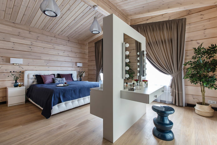 mirror with a table in the bedroom interior