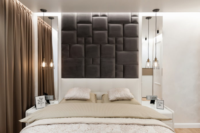 mirror on the sides of the bed in the bedroom interior
