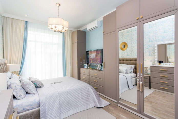 mirror built into a closet in the bedroom interior