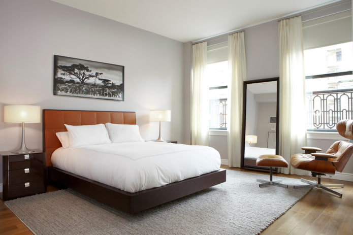 mirror in the interior of the bedroom in a modern style