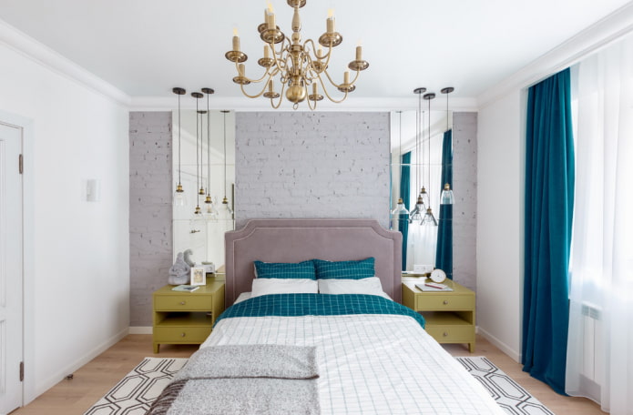 mirrors with lamps in the bedroom interior