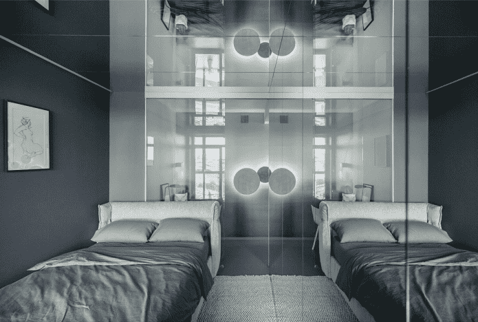 mirror on the ceiling in the bedroom interior