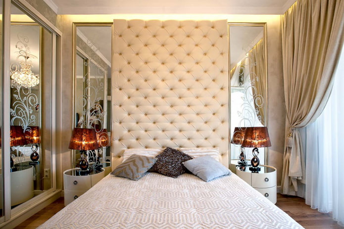 mirrors with patterns in the bedroom interior