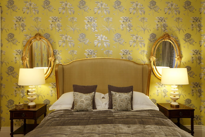 oval mirrors in the bedroom interior