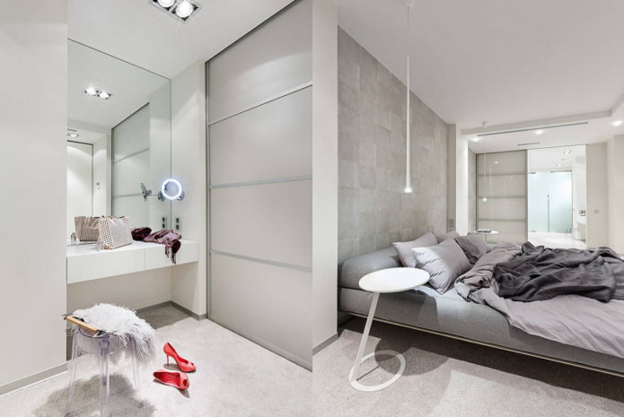 mirror in the interior of the bedroom in the minimalist style