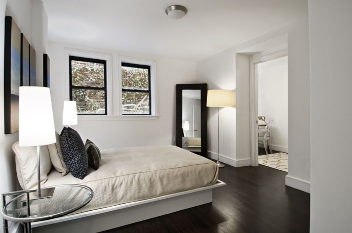 mirror in the corner of the bedroom interior