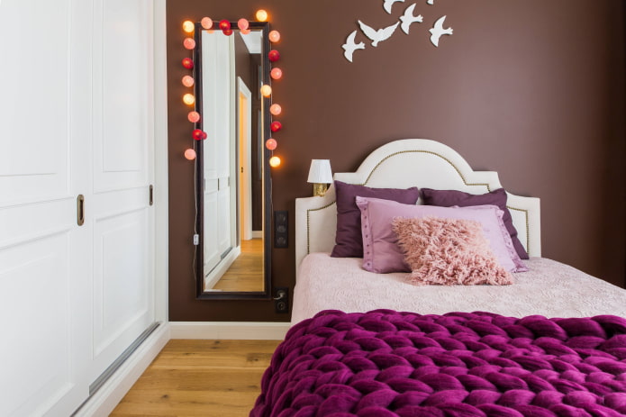 narrow mirror in the bedroom interior