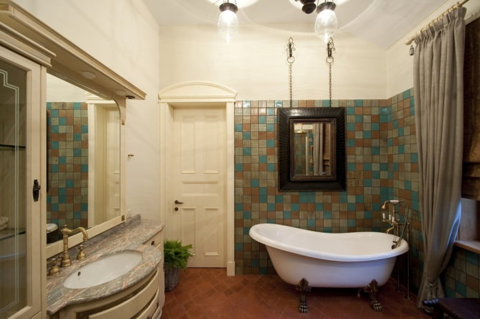 hanging mirror in the bathroom interior