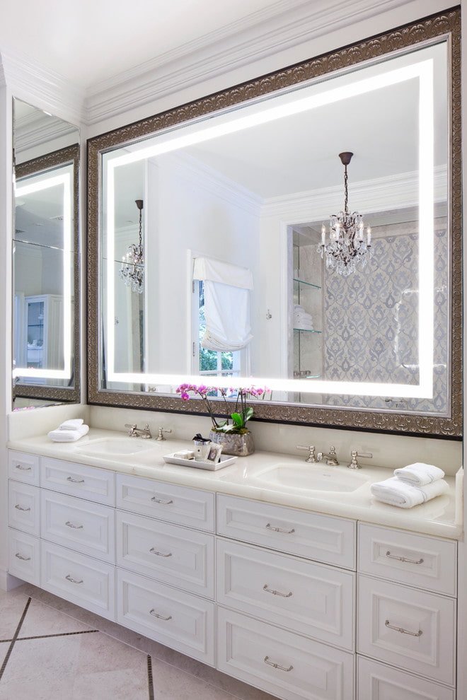 mirror with internal lighting in the bathroom interior