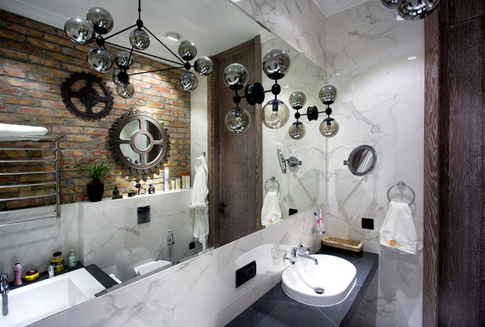 mirror in the bathroom interior in loft style