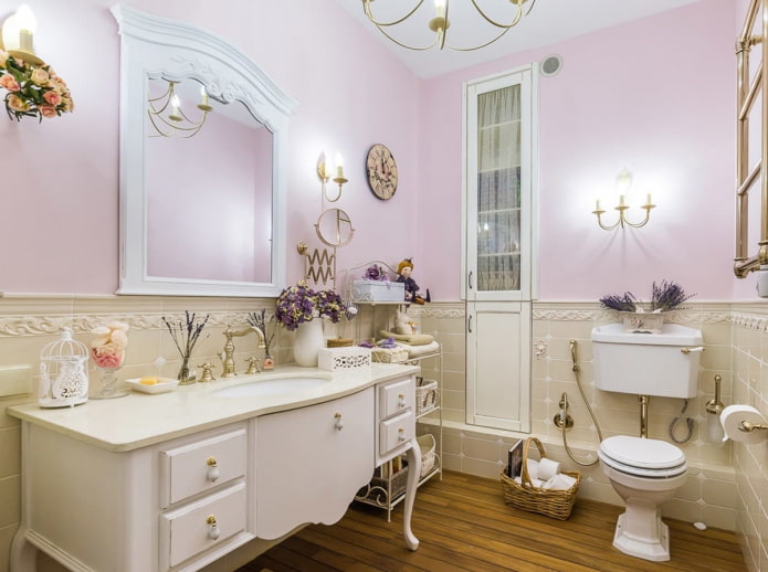 mirror in the bathroom interior in Provence style