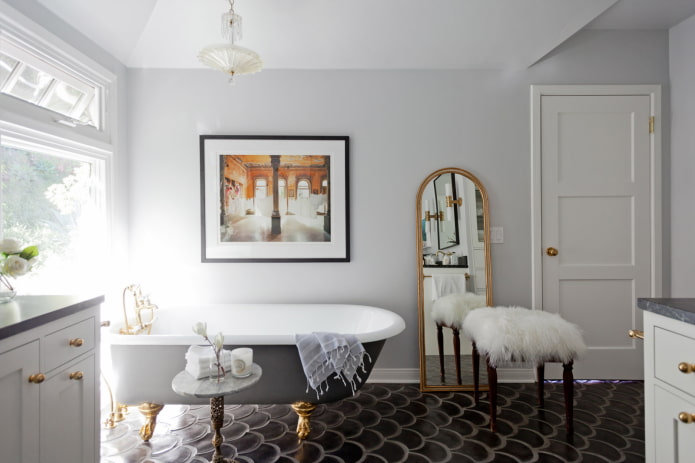 floor mirror in the bathroom interior