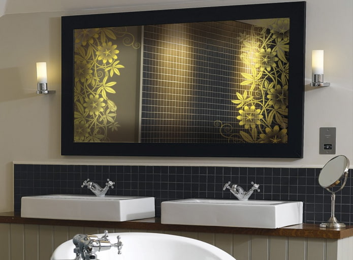 mirror with photo printing in the bathroom interior