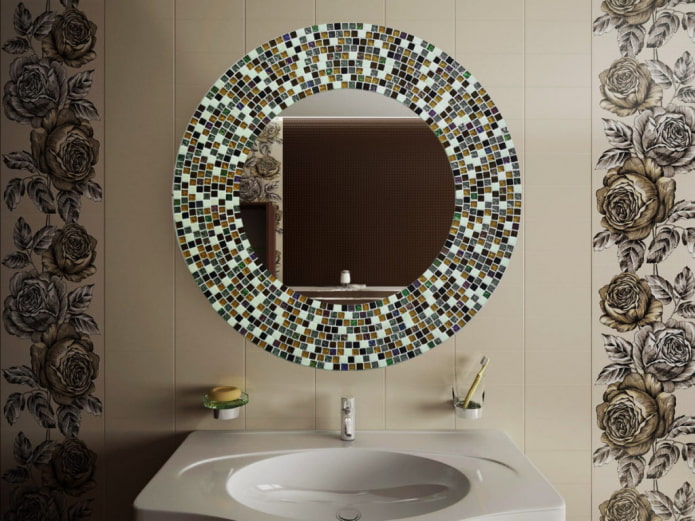 mirror with mosaic in the bathroom interior