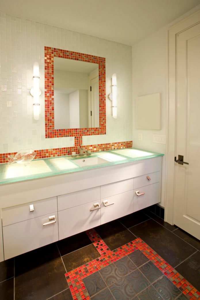 mirror with mosaic in the bathroom interior