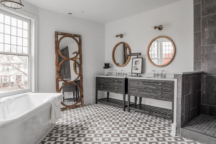 floor mirror in the bathroom interior