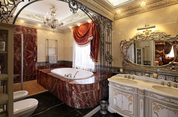 mirror in a baroque-style bathroom interior