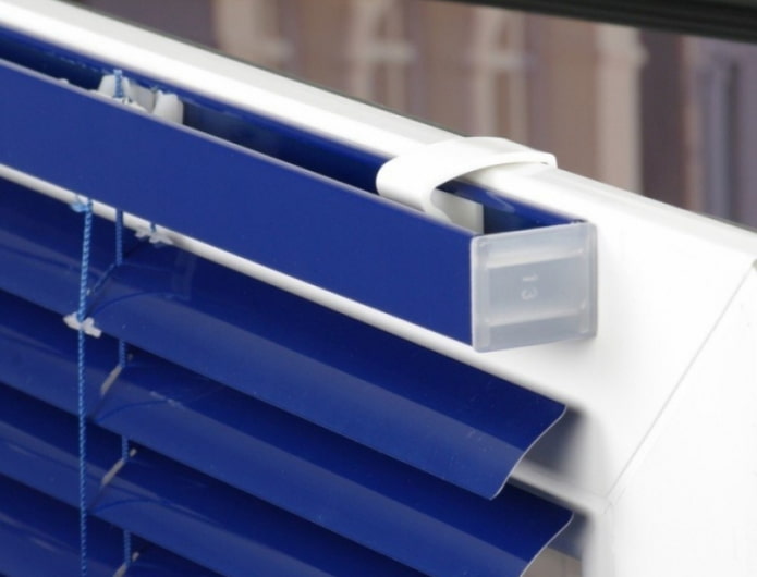 blue blinds on folding brackets