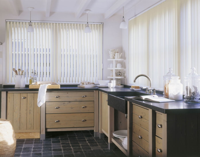 Blinds in a corner kitchen