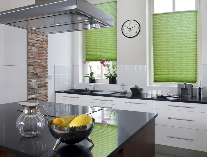 Green pleated blinds
