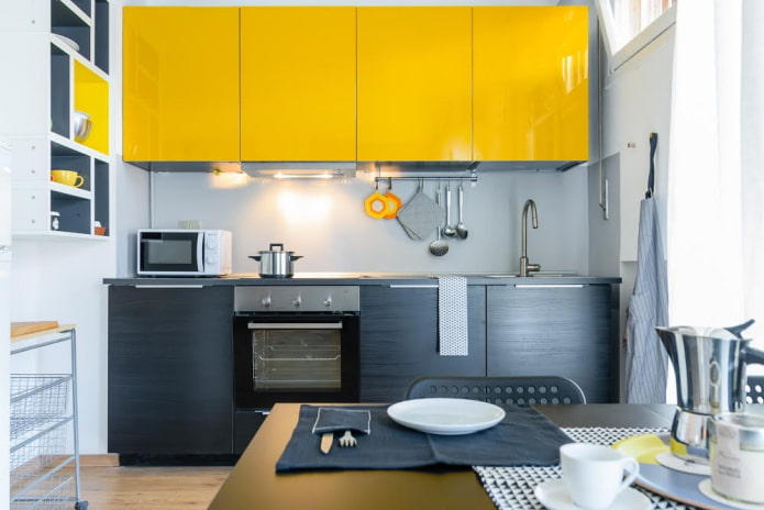 kitchen interior in black and yellow tones