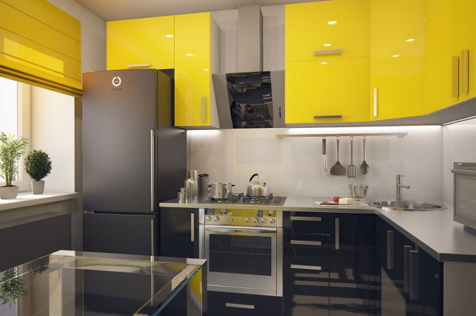 kitchen interior in black and yellow tones