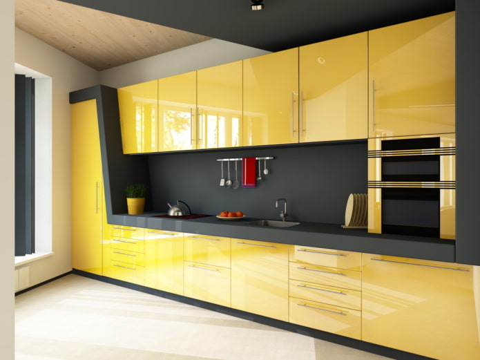kitchen interior in black and yellow tones
