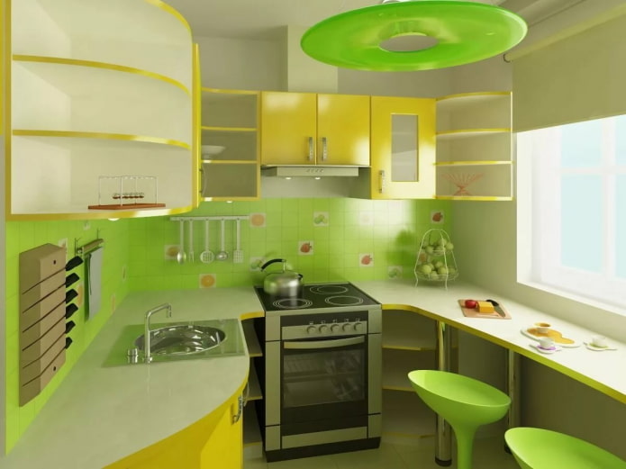 kitchen interior in yellow-green tones