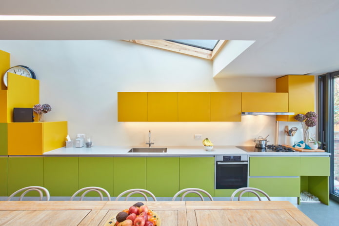 kitchen interior in yellow-green tones