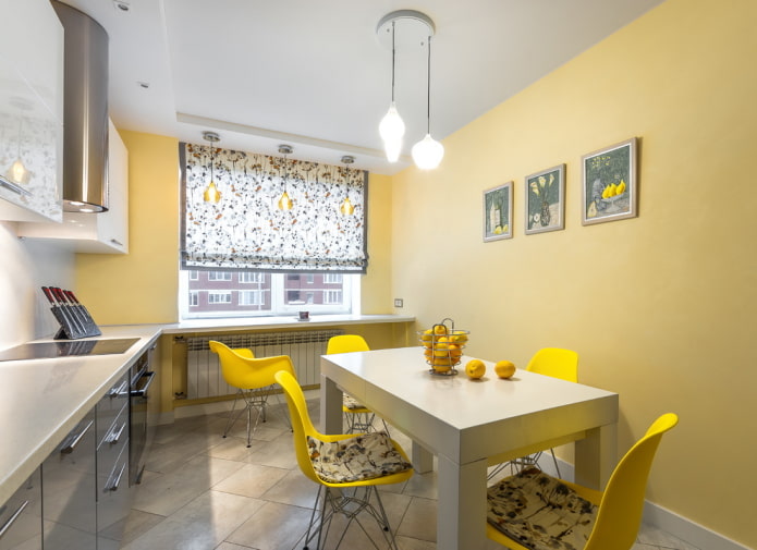 yellow accents in the kitchen interior