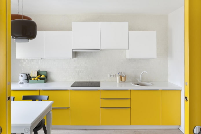 kitchen interior in yellow and white tones